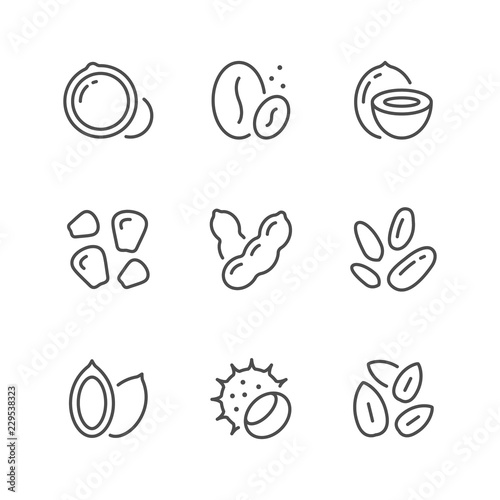 Set line icons of nuts and seeds