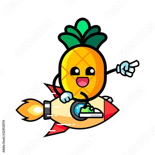 Pineapple ride rocket mascot cartoon illustration