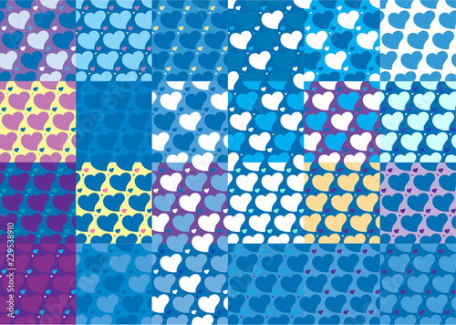 Set of twenty four hearts seamless patterns set twenty four
