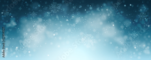 Winter vector background with snowflakes and sky.