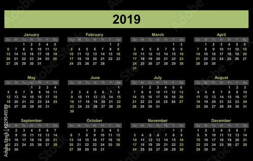  2019 Planner calendar, schedule and organizer for companies and private use