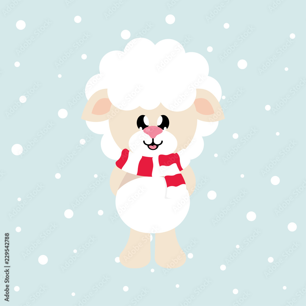 cartoon cute sheep white with scarf