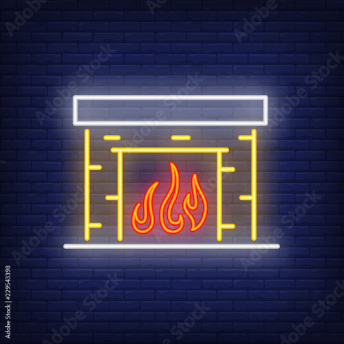 Fotografie, Obraz Fireplace neon sign