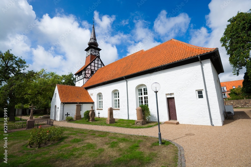 View of St Nicholas Church in Nexo, Bornholm, Denmark