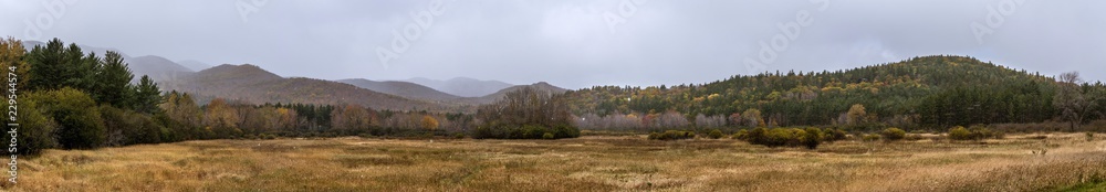 Panoramic view of first snow scene near Lake Placid NY