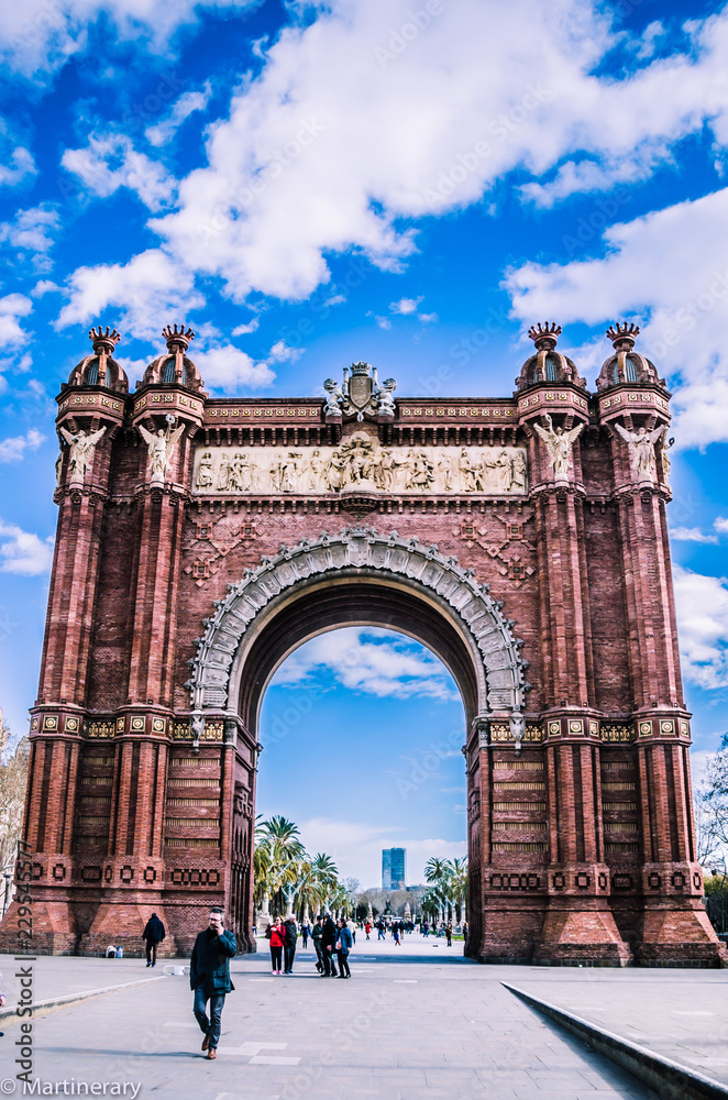 Passeig de Luis Companys and Arc de Triomf or Arco de Triunfo -  triumphal arch in Barcelona / Catalania / Spain