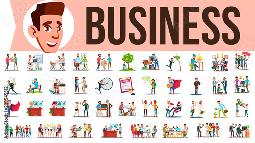 Business People Set Vector. Meeting, Talking, Communicating, Discussion, Person Working Together. Lifestyle Office Situations. Illustration