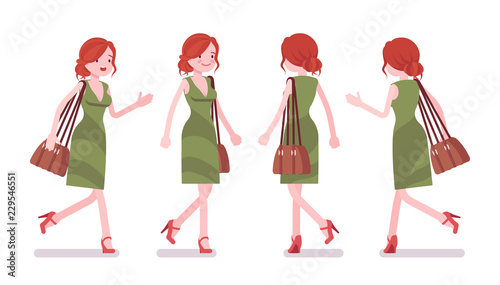 Female clerk walking and running