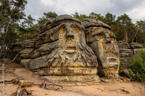 Zelizy, Czech Republic - September 9, 2018: One of the Devil Heads, rock sculptures created by Vaclav Levy