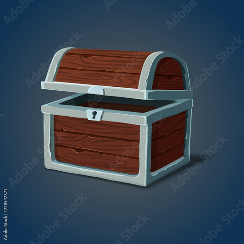 Opened wooden chest or pirate crate icon