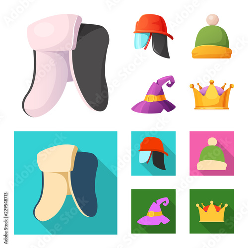 Vector illustration of headgear and cap sign. Collection of headgear and accessory vector icon for stock.