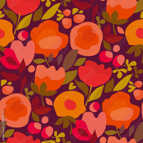 Autumn abstract floral orange seamless pattern.