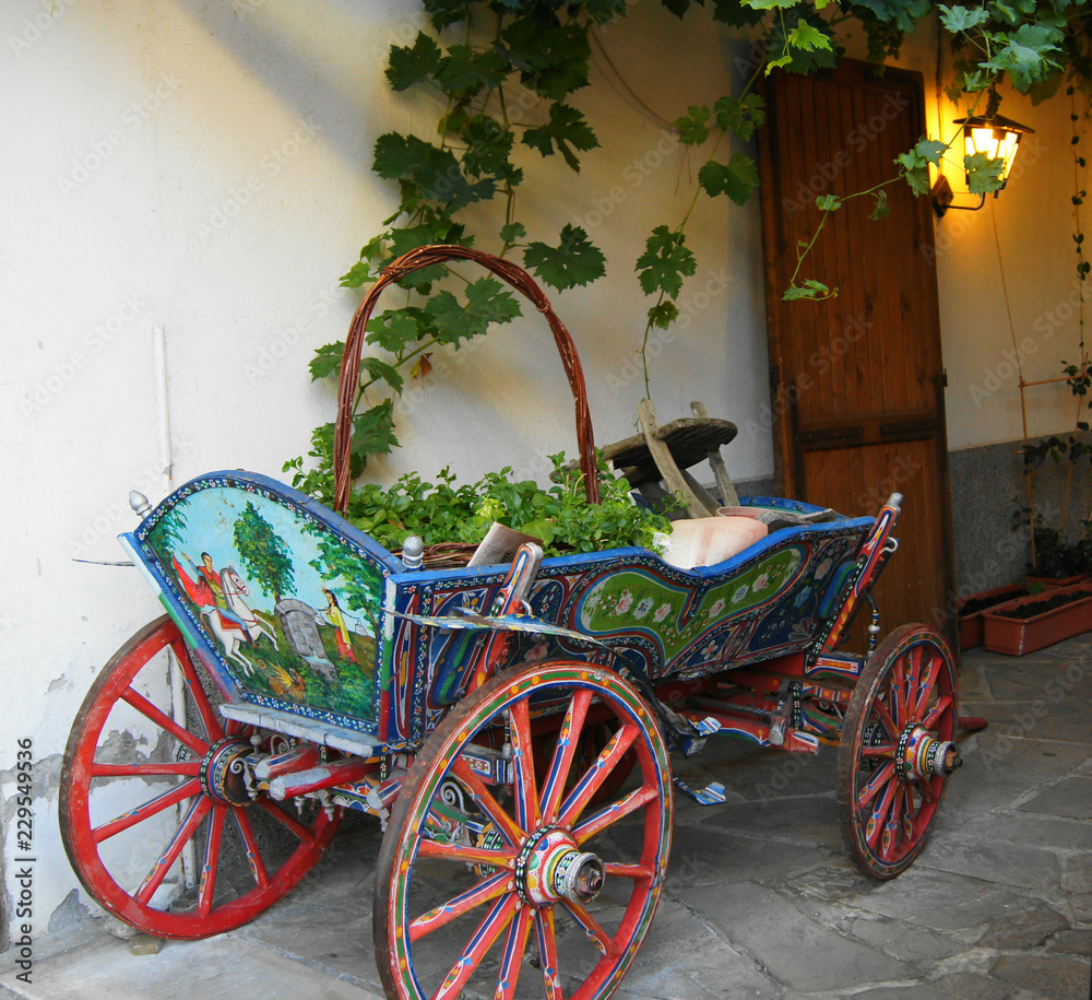 old cart with flowers