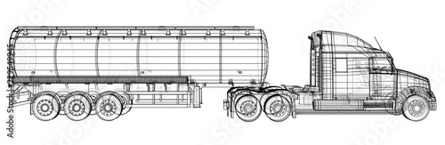 Large truck tanker with trailer. Isolated on grey background. Created illustration of 3d.