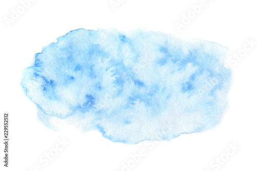 Hand painted blue watercolor texture isolated on the white background. Template for cards and invitations.