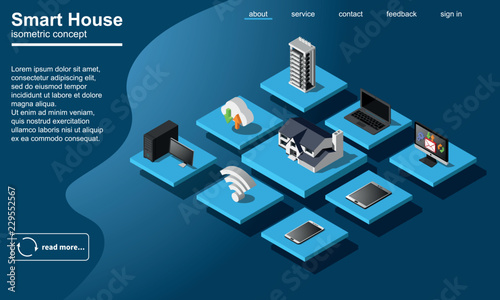 Smart home wifi connected devices flowchart isometric vector icon. Internet of things 3d illustration.