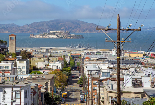 View of Alcatraz island taken in Nob Hill, San Francisco