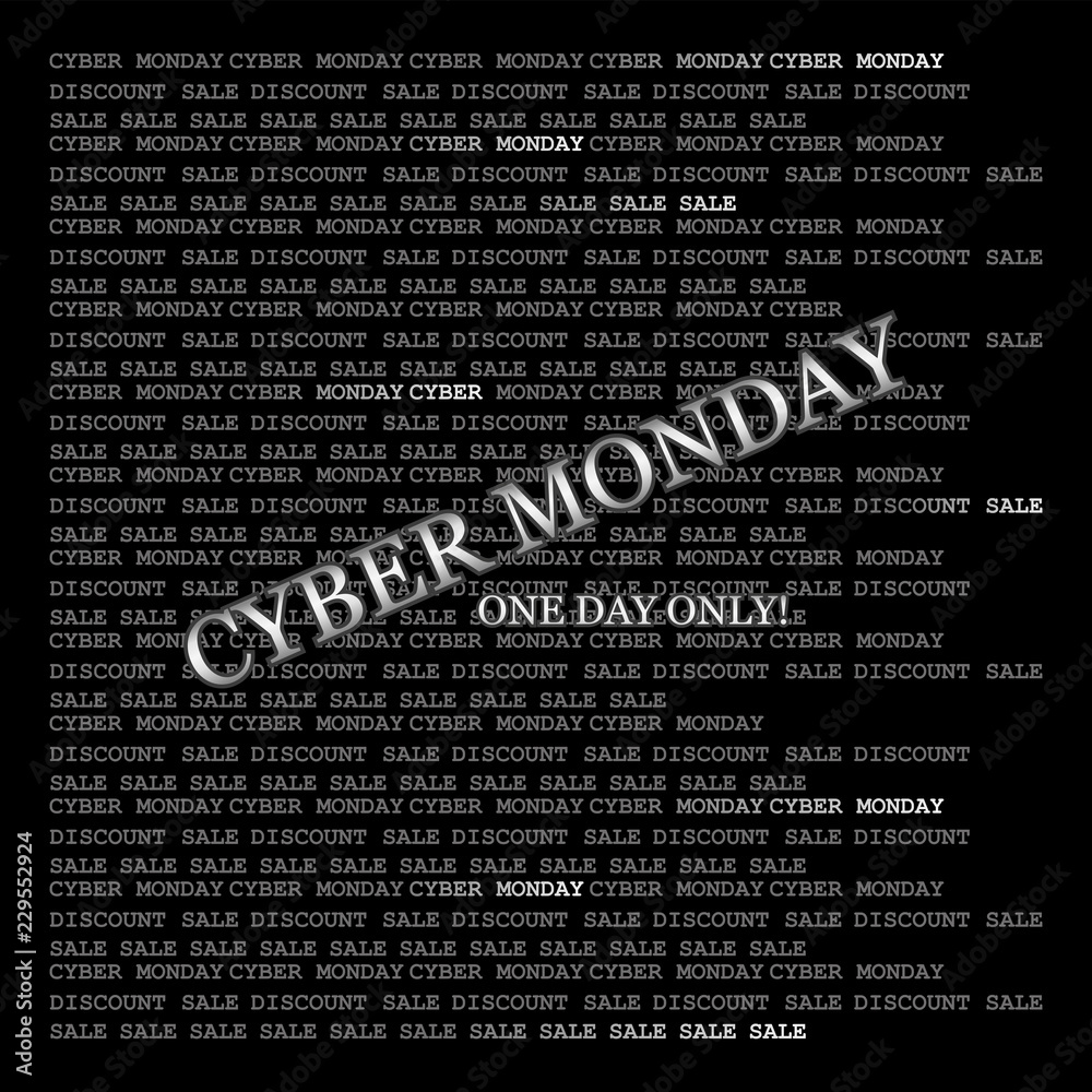 CYBER MONDAY. JUST ONE DAY! Matrix style. A poster, a message with a good deal. The background is black. Design for printing on fabric or paper. CYBER MONDAY. JUST ONE DAY! Matrix style. A poster, a message with a good deal. The background is black. Design for printing on fabric or paper.