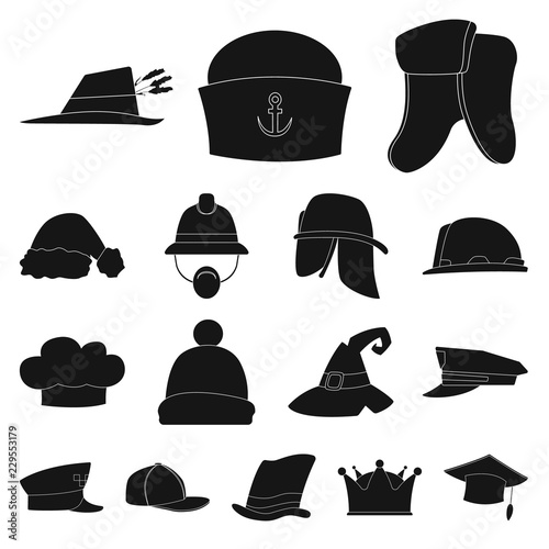 Vector illustration of headgear and cap symbol. Set of headgear and accessory stock vector illustration.