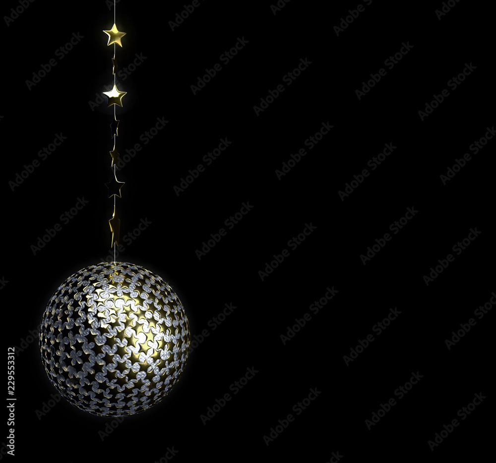 Obraz premium 3d render golden christmas ball on black background