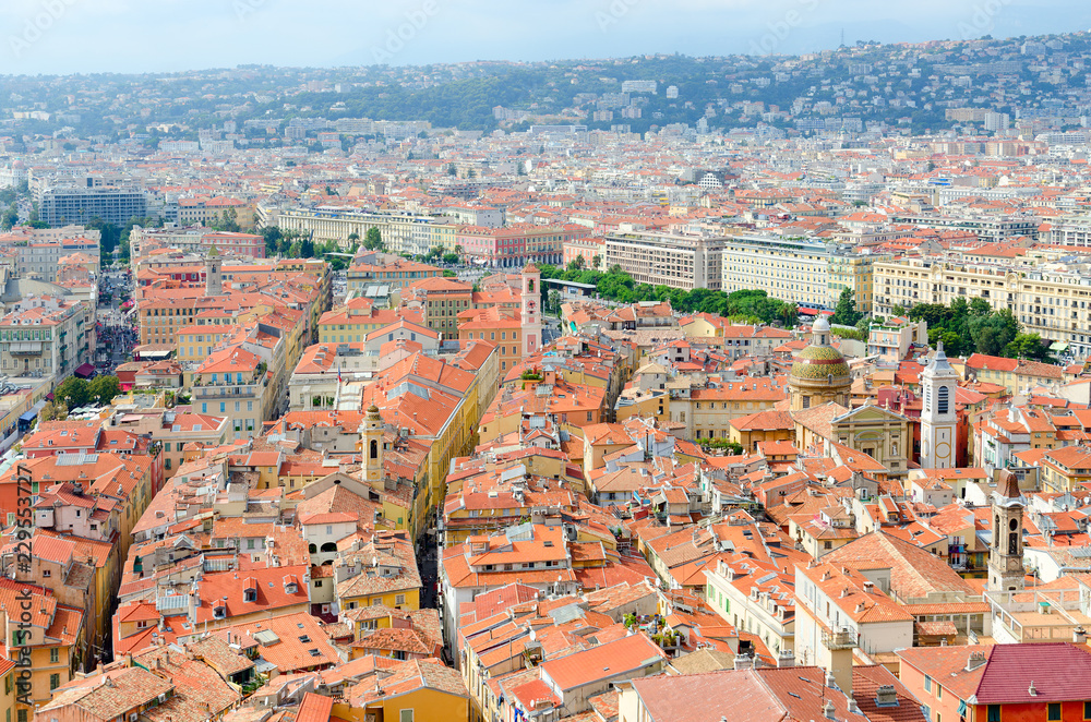 Beautiful panoramic view from above on Nice, France