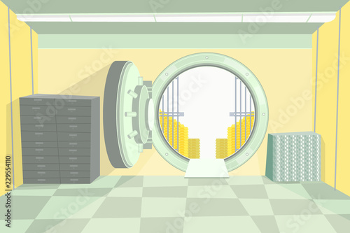Cartoon Color Bank Vault Inside Interior. Vector