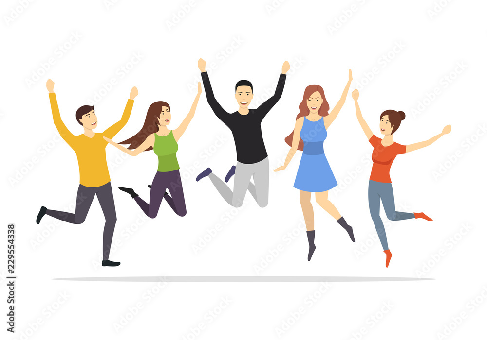Cartoon Characters Group of People Jumping Set. Vector