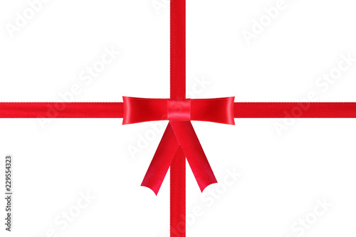 red package bow and a ribbon isolated on white background with clipping path included