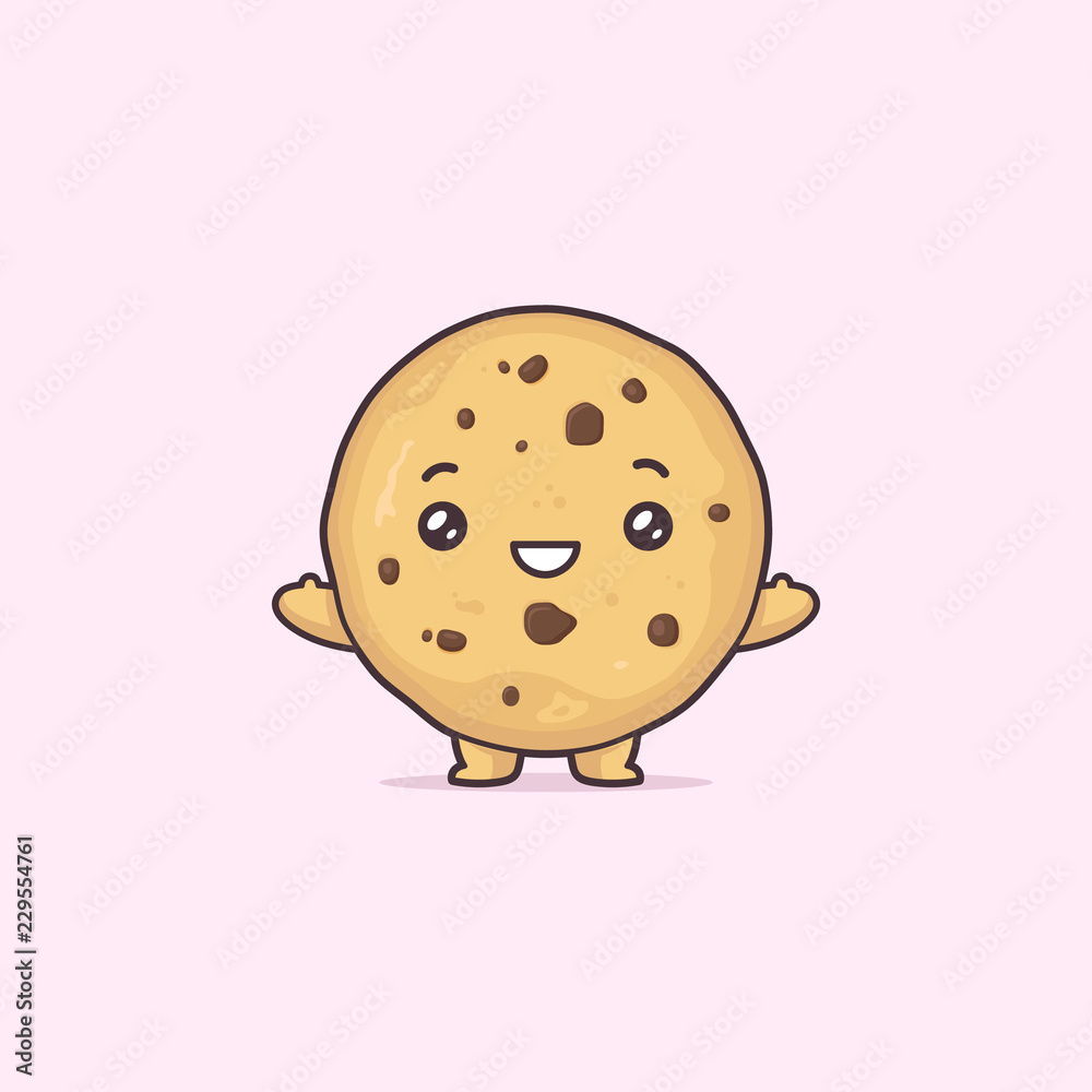 Chocolate chip cookie kawaii cartoon cute vector character illustration  Stock Vector | Adobe Stock