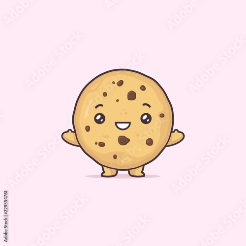Chocolate chip cookie kawaii cartoon cute vector character illustration