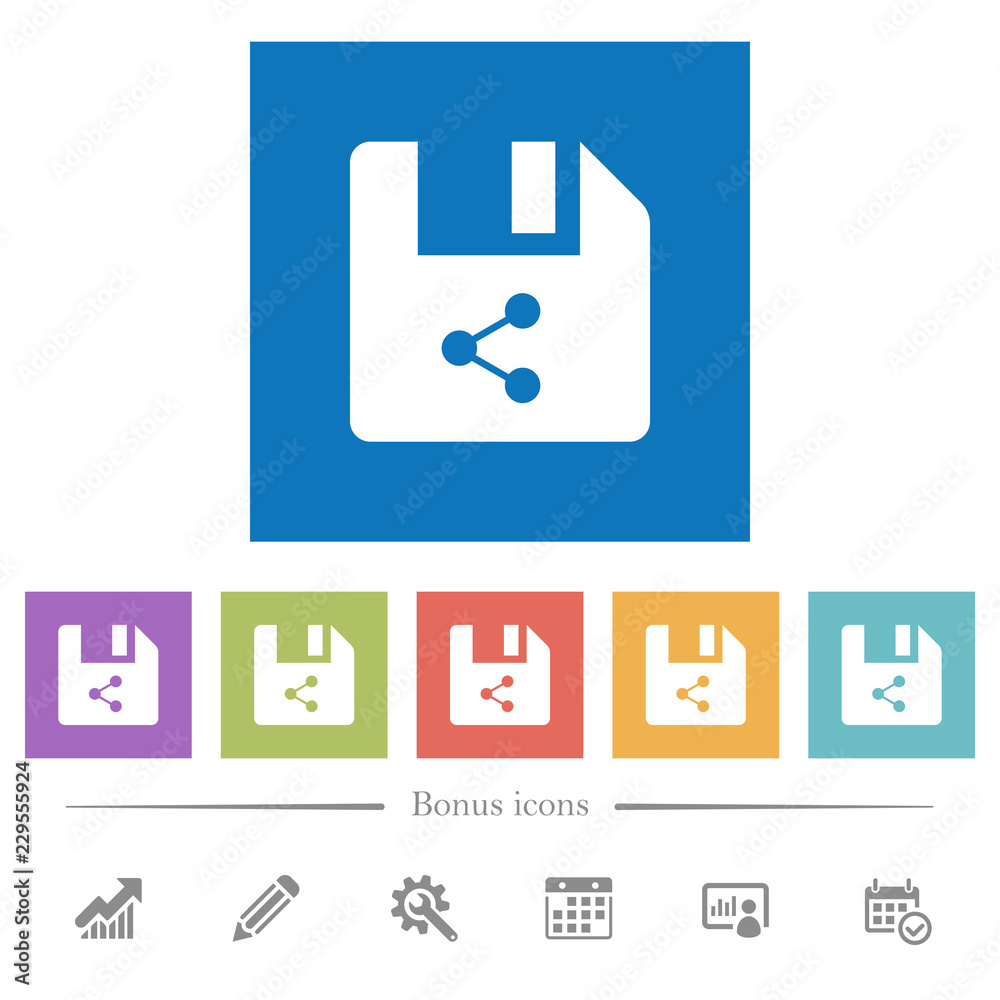 Share file flat white icons in square backgrounds Share file flat white icons in square backgrounds