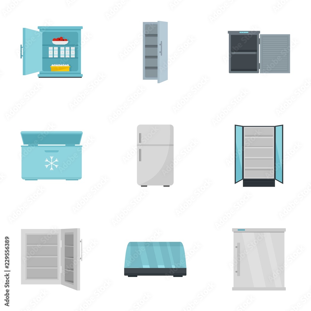 Market fridge icon set. Flat set of 9 market fridge vector icons for web design Market fridge icon set. Flat set of 9 market fridge vector icons for web design