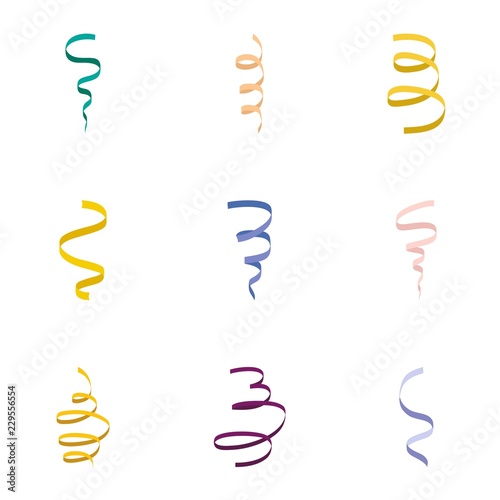 Coil ribbon icon set. Flat set of 9 coil ribbon vector icons for web design