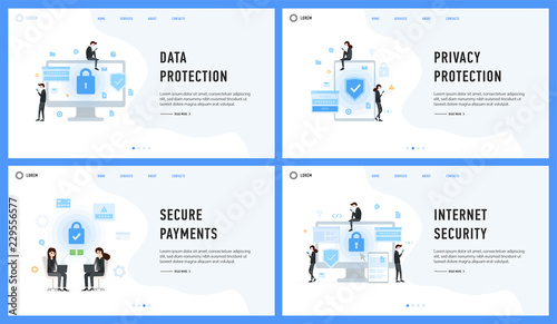 Data privacy protection secure payments and internet security set