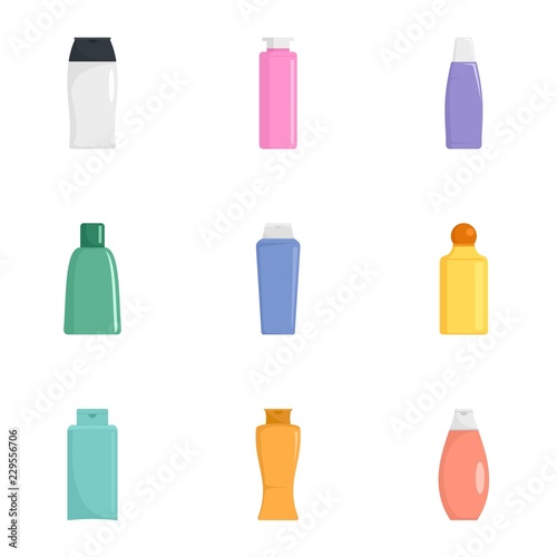 Cream bottle icon set. Flat set of 9 cream bottle vector icons for web design