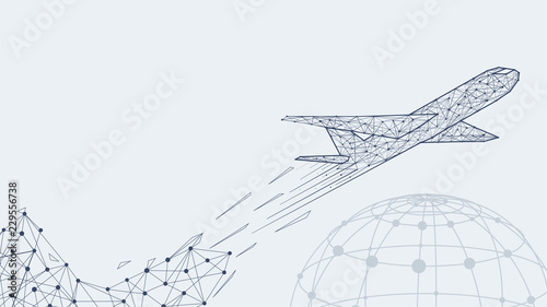 Abstract polygonal airliner with Earth symbol poster