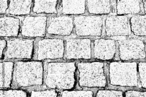 Part of cobblestone pavement. Monochrome vector halftone background