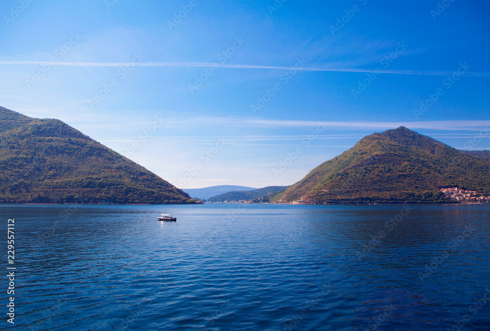 beautiful morning landscape of Kotor Bay in Montenegro 
