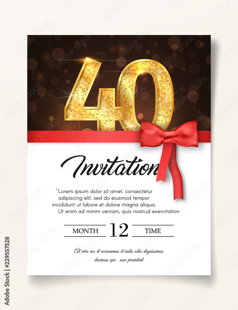 Wedding Invitation card template to the day of forty fortieth years anniversary with abstract text vector illustration. Invite to 40 th years eve jubilee