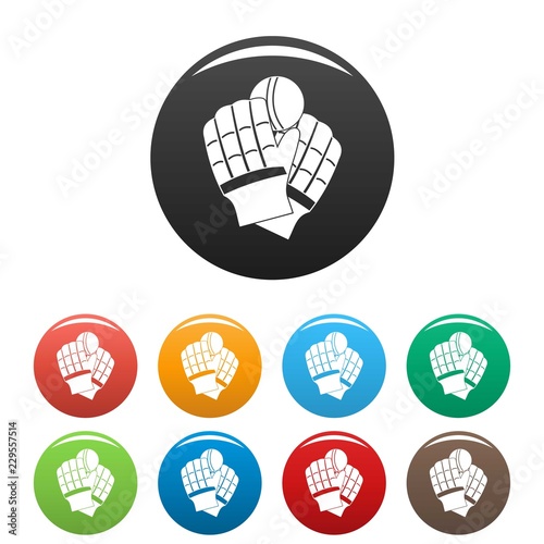 Cricket gloves icons set 9 color vector isolated on white for any design