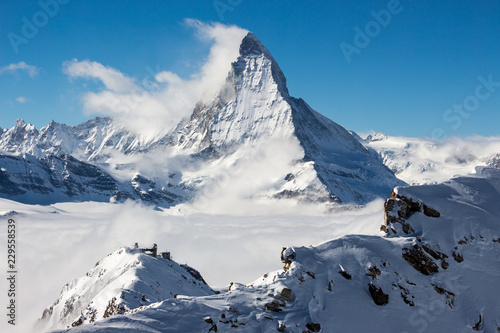 Matterhorn and Gornergrat emerging from the clouds