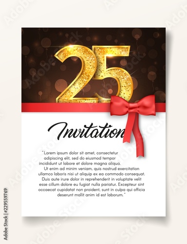 Wedding Invitation card template to the day of the twenty-five anniversary with abstract text vector illustration. Invite to 25 th years eve jubilee