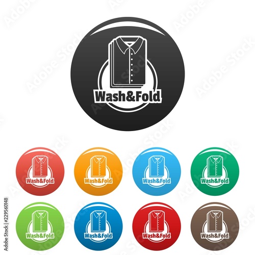 Laundry shirt wash and fold icons set 9 color vector isolated on white for any design