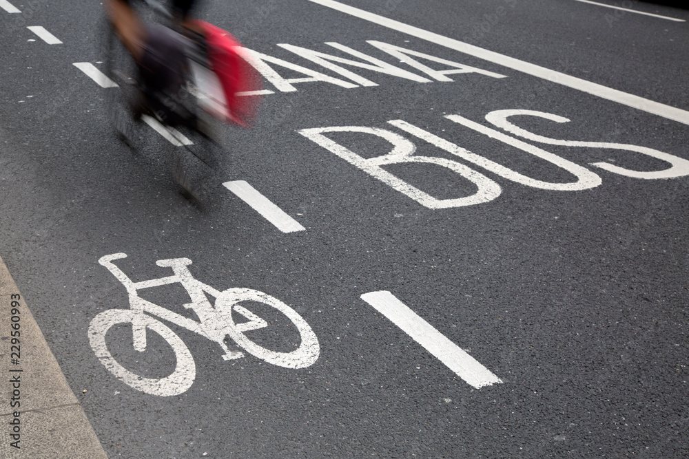 Bus Lane and Cycle Path with Cyclist; Dublin