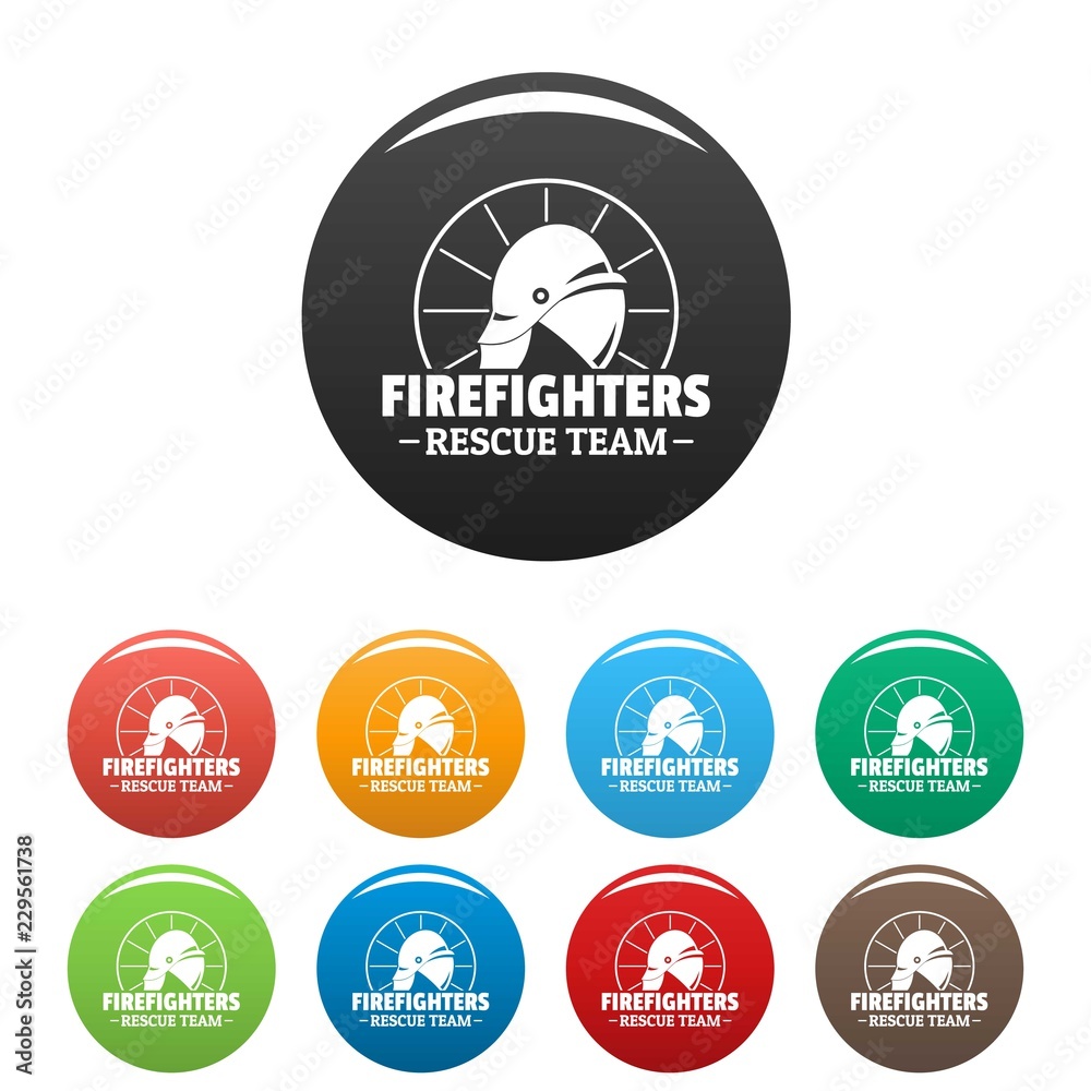 Firefighters rescue team icons set 9 color vector isolated on white for any design