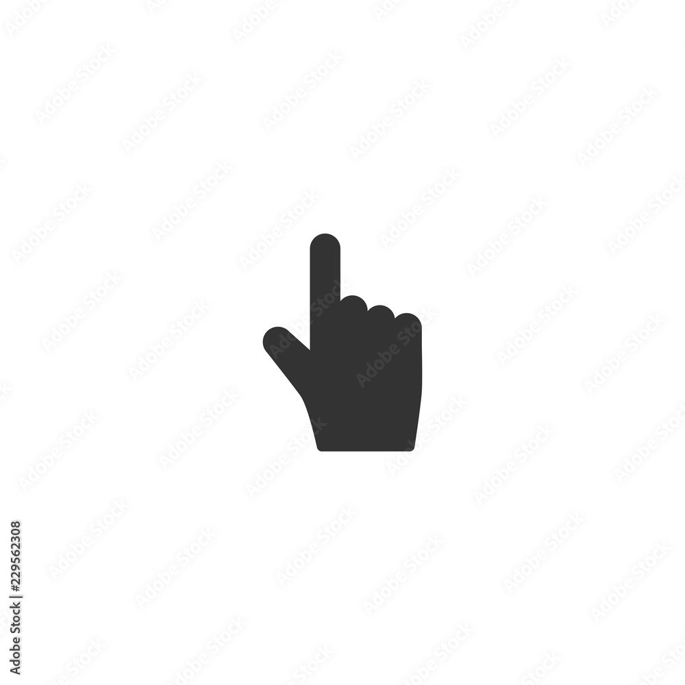 Click pictogram. Black pointing hand isolated on white. Flat cursor icon. Click pictogram. Black pointing hand isolated on white. Flat cursor icon.