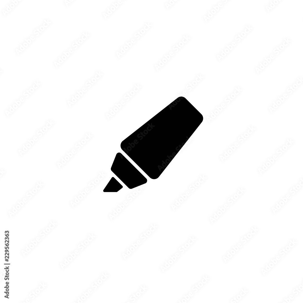 Black marker pen, highlighter, felt tip pen icon. Isolated on white. Flat line icon. Black marker pen, highlighter, felt tip pen icon. Isolated on white. Flat line icon.