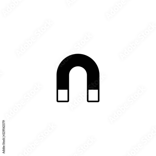 Black horseshoe magnet with magnetic power icon isolated on white. u-shaped magnet icon.