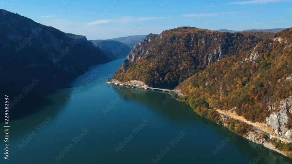 Autumn aerial view of Danube Gorge, Romania Autumn aerial view of Danube Gorge, Romania