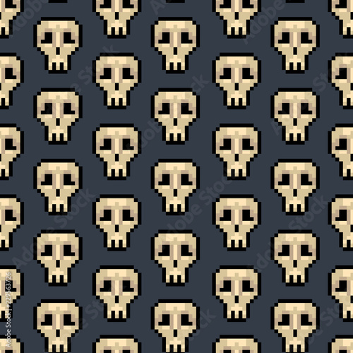 Color Pixel Skull Games Seamless Pattern Background. Vector